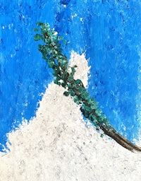 a painting of a tree on a blue background