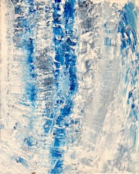 an abstract painting with blue and white lines