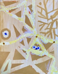 an abstract painting with yellow and blue colors