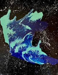 a painting of a blue wave on a black background